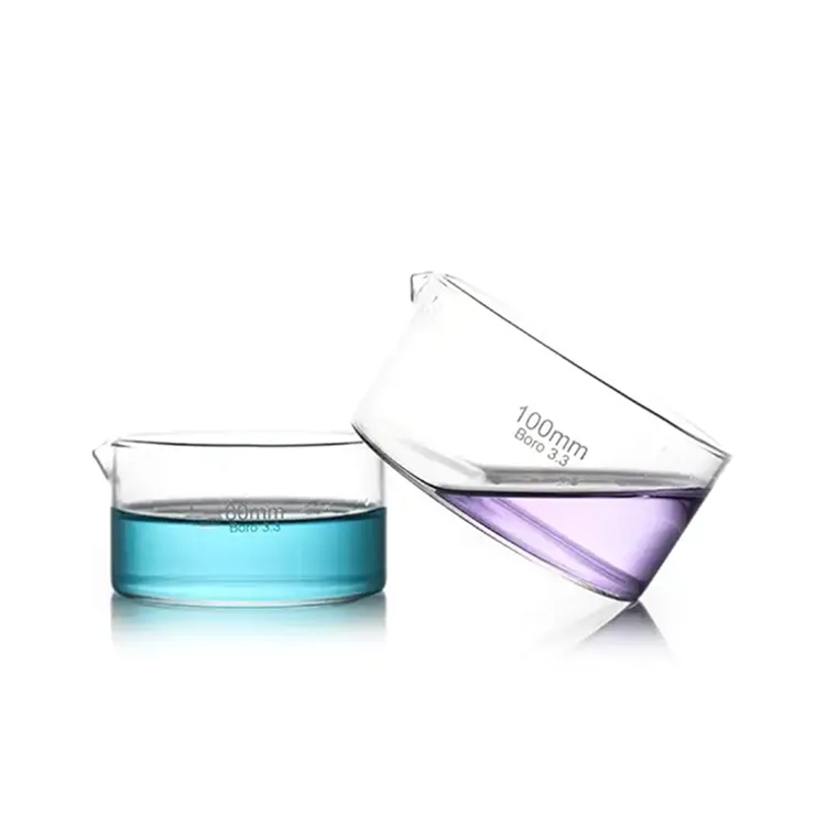 1173 Glassware 90mm 100mm Flat Bottom Glass Crystallizing Dish With Spout