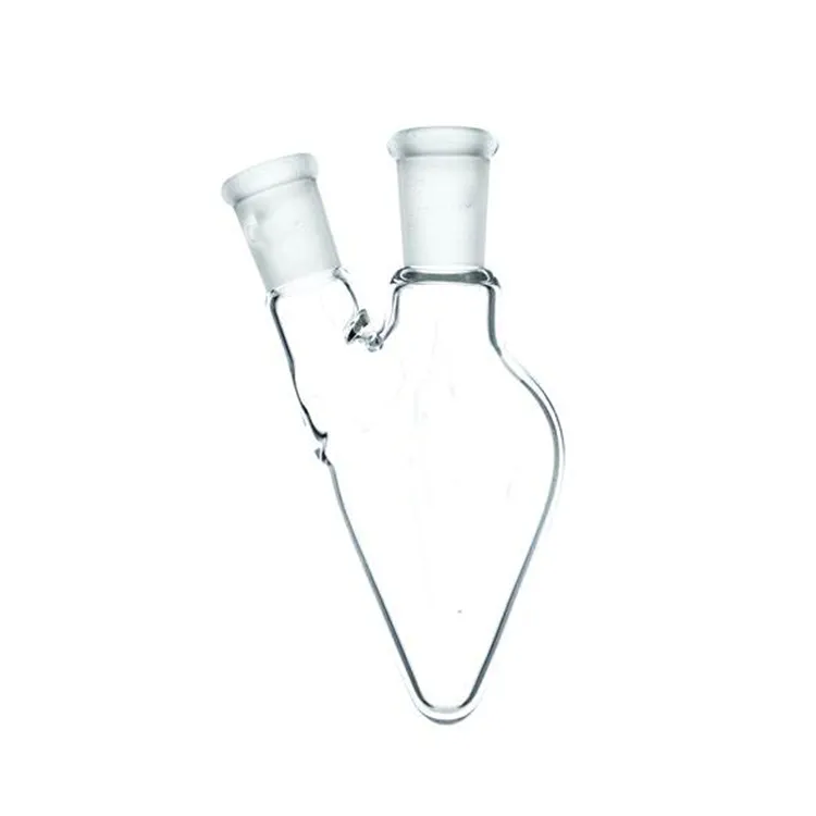 Boroszilikát üveg őrölt szájú körte alakú lombik két nyakkal