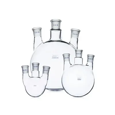 Egyenes formájú üveglombik három nyakkal és szabványos köszörült szájjal laboratóriumi használatra